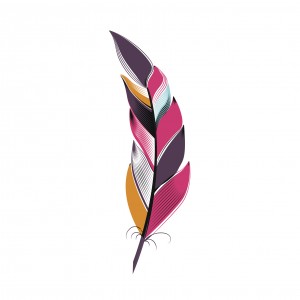 Large colored feather bright. Boho style on white background